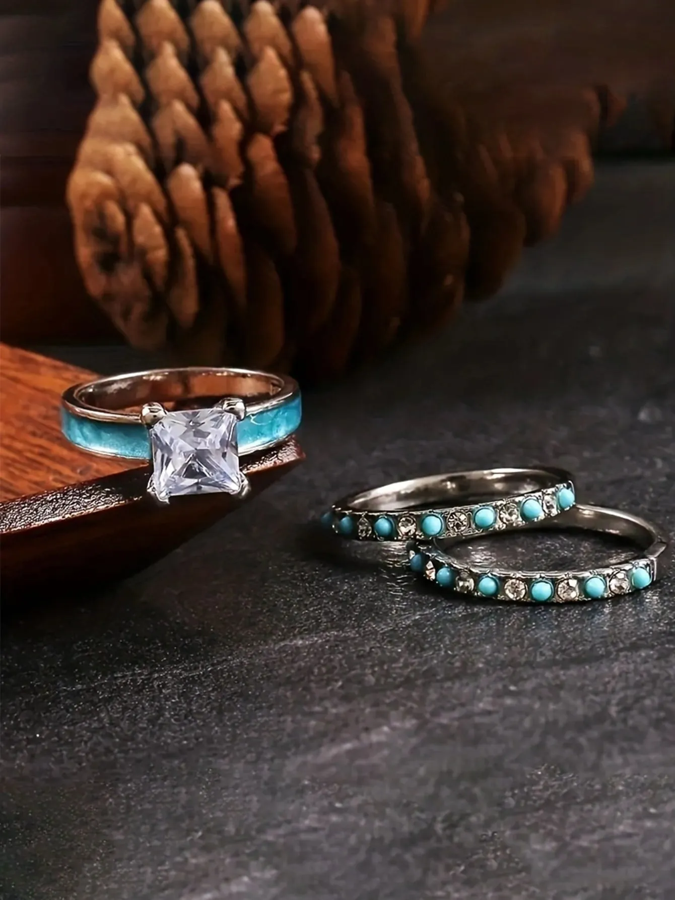 Three Piece Turquoise Ring Set