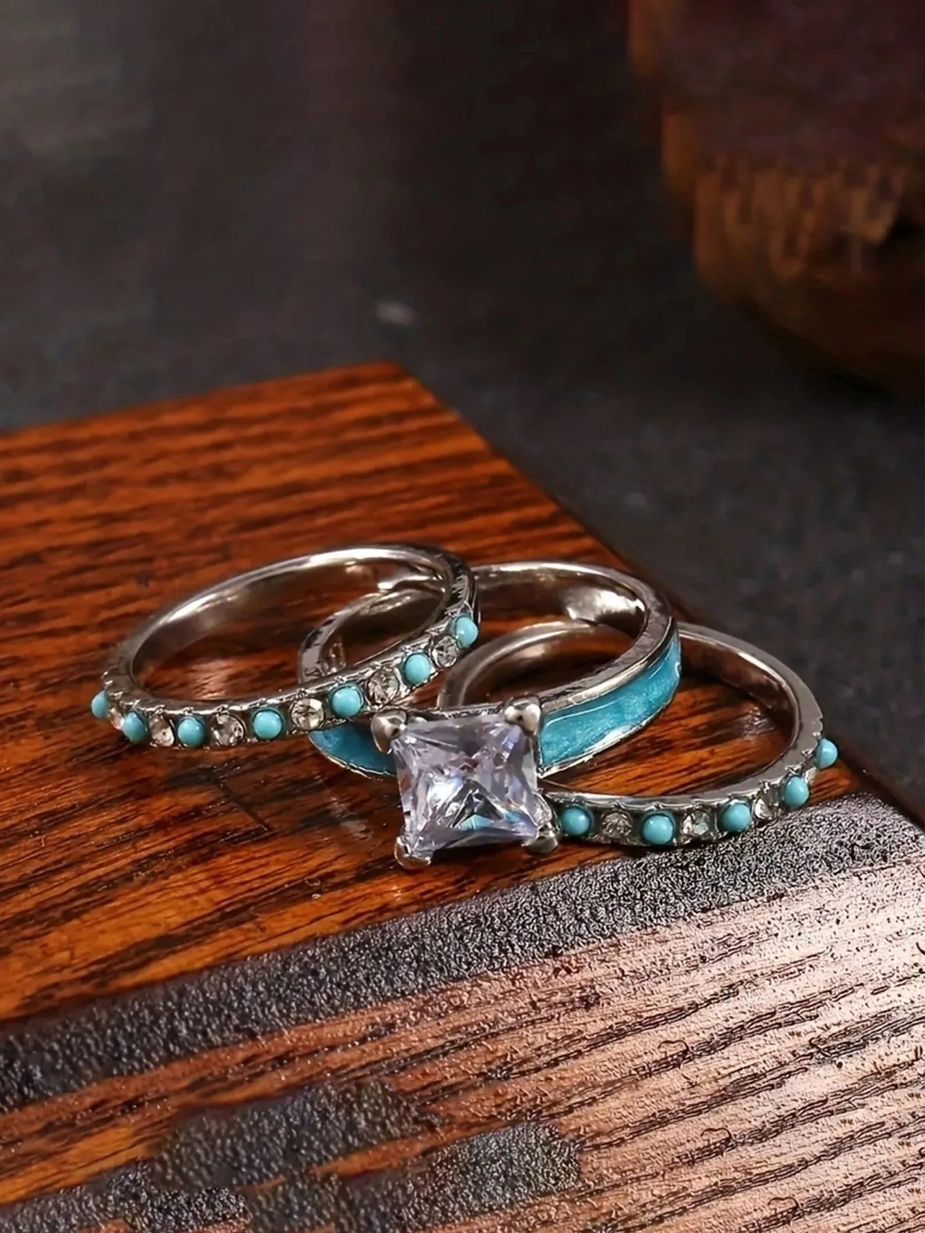 Three Piece Turquoise Ring Set