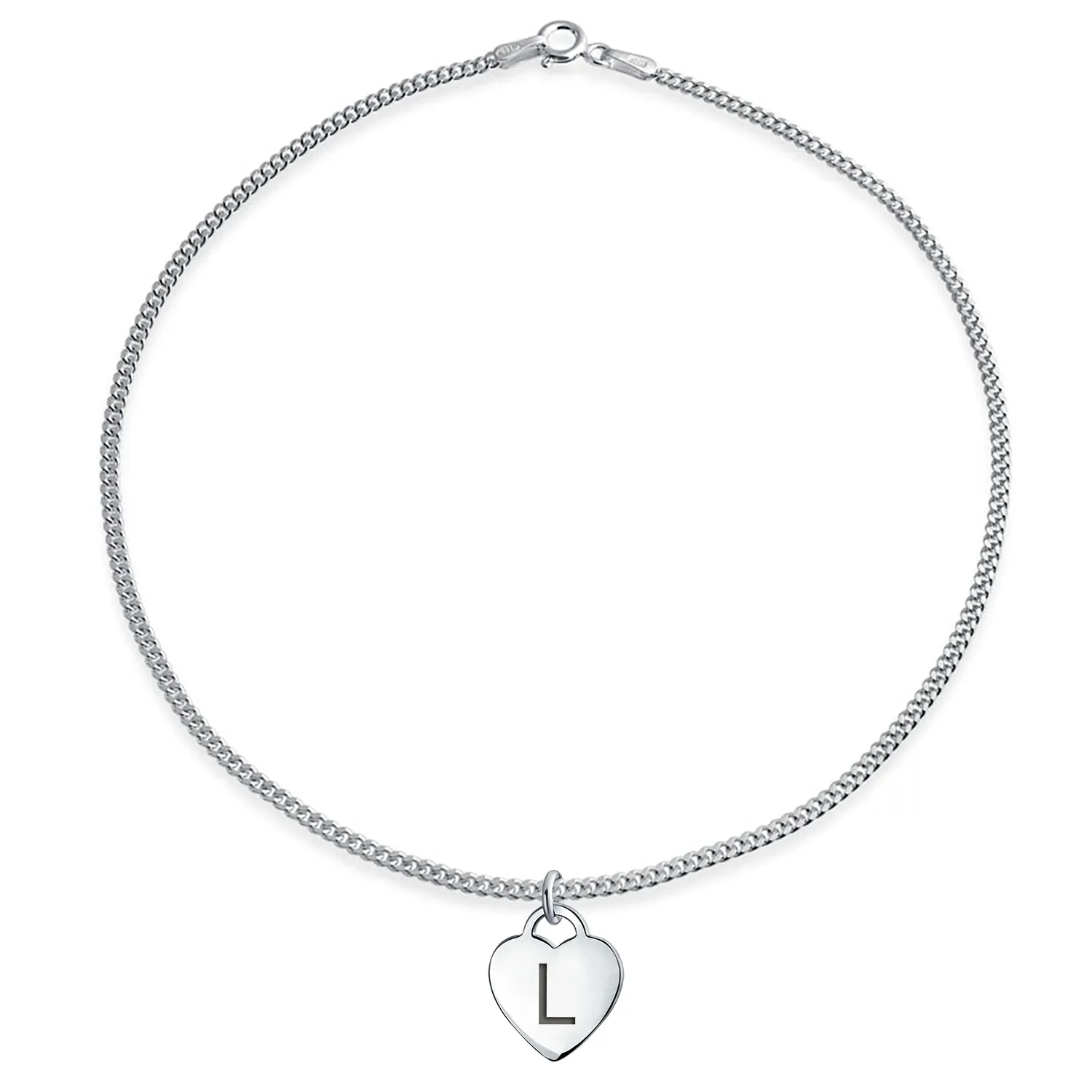 Tiny Minimalist ABC Heart Initial Anklet Ankle Bracelet Sterling Silver 9-10 Inch