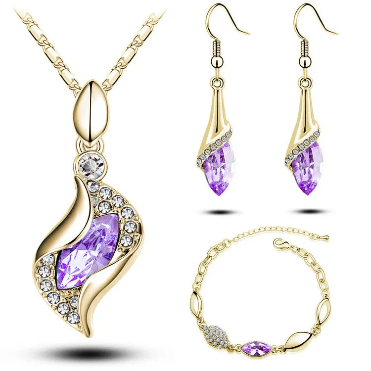 Top Quality Elegant luxury design new fashion 18k Rose Gold plated colorful Austrian crystal drop jewelry sets women gift