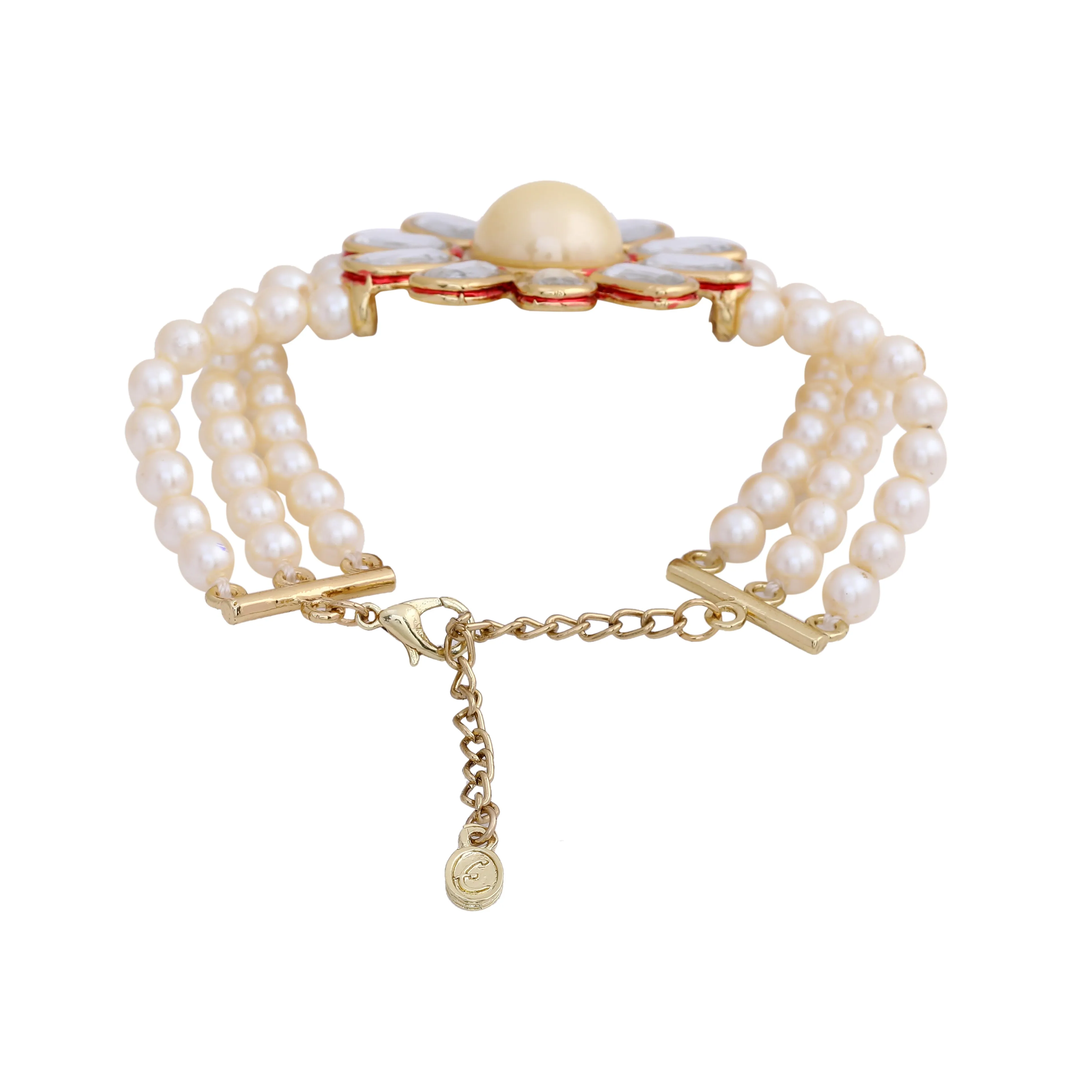 Traditional Gold tone Pearl Flower Kundan Bracelet