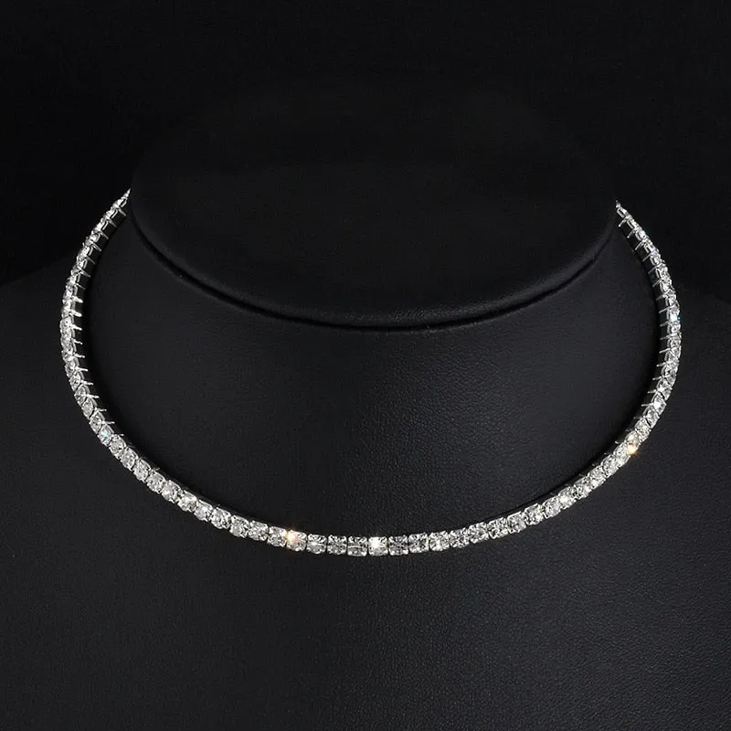 TREAZY Women Diamante Rhinestone Choker Necklace Silver Color Wedding Bridal Party Crystal Collar Choker Chain Necklace Jewelry