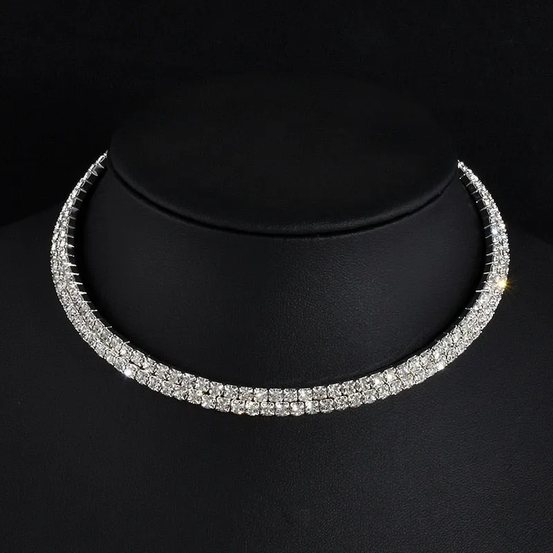 TREAZY Women Diamante Rhinestone Choker Necklace Silver Color Wedding Bridal Party Crystal Collar Choker Chain Necklace Jewelry