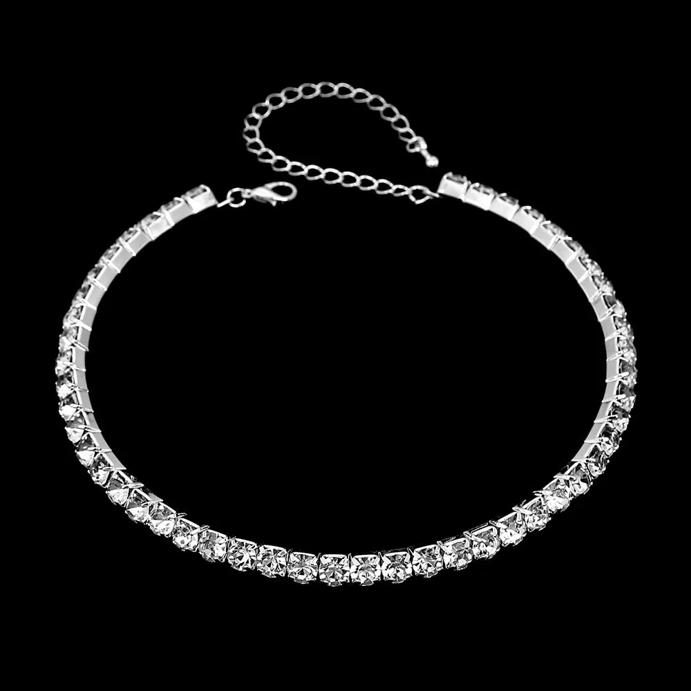 TREAZY Women Diamante Rhinestone Choker Necklace Silver Color Wedding Bridal Party Crystal Collar Choker Chain Necklace Jewelry