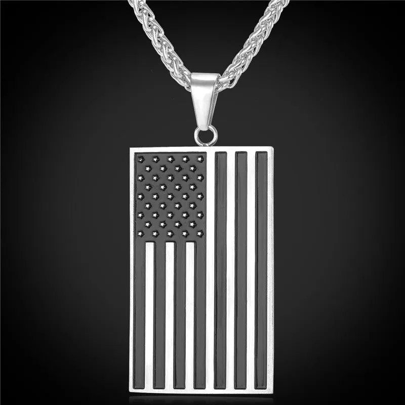 US National Flag Pendant Necklace American Fashion Jewelry Stainless Steel/Gold Plated Patriot Necklace For Men Chain