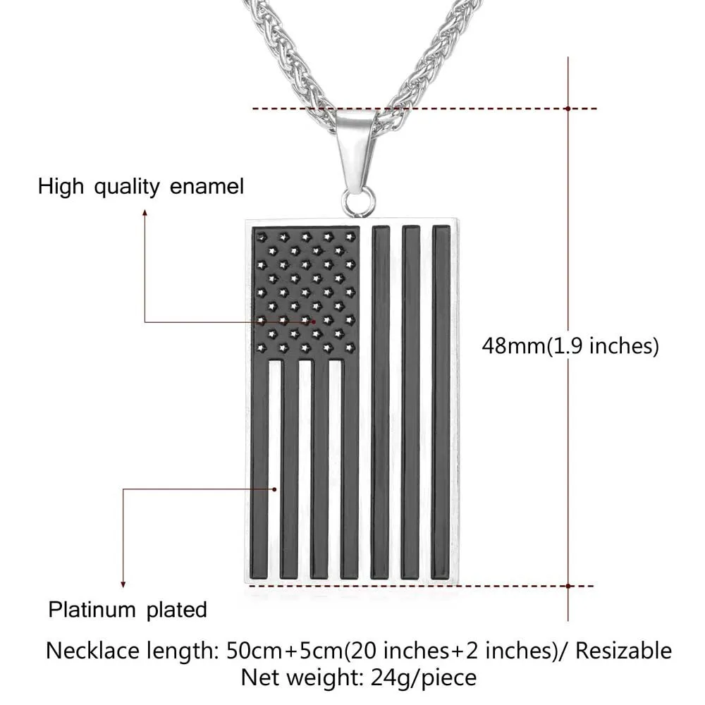 US National Flag Pendant Necklace American Fashion Jewelry Stainless Steel/Gold Plated Patriot Necklace For Men Chain