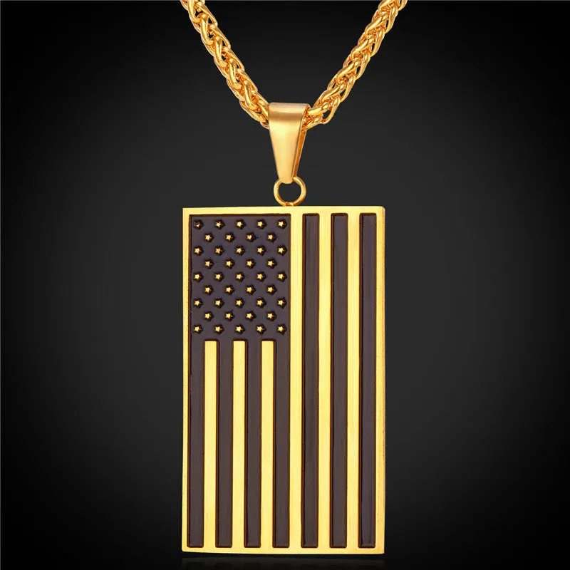 US National Flag Pendant Necklace American Fashion Jewelry Stainless Steel/Gold Plated Patriot Necklace For Men Chain