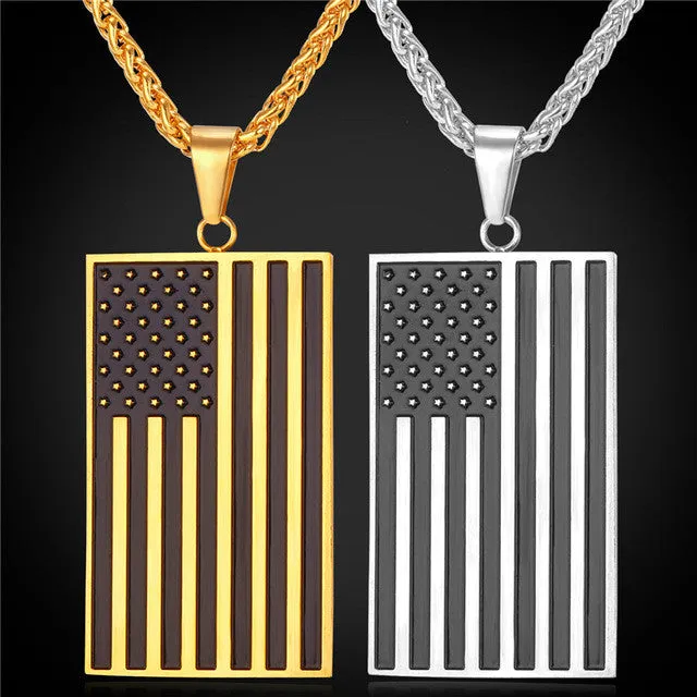 US National Flag Pendant Necklace American Fashion Jewelry Stainless Steel/Gold Plated Patriot Necklace For Men Chain