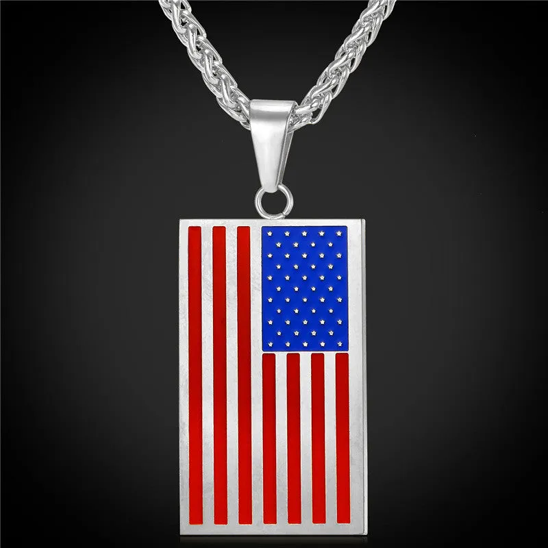 US National Flag Pendant Necklace American Fashion Jewelry Stainless Steel/Gold Plated Patriot Necklace For Men Chain