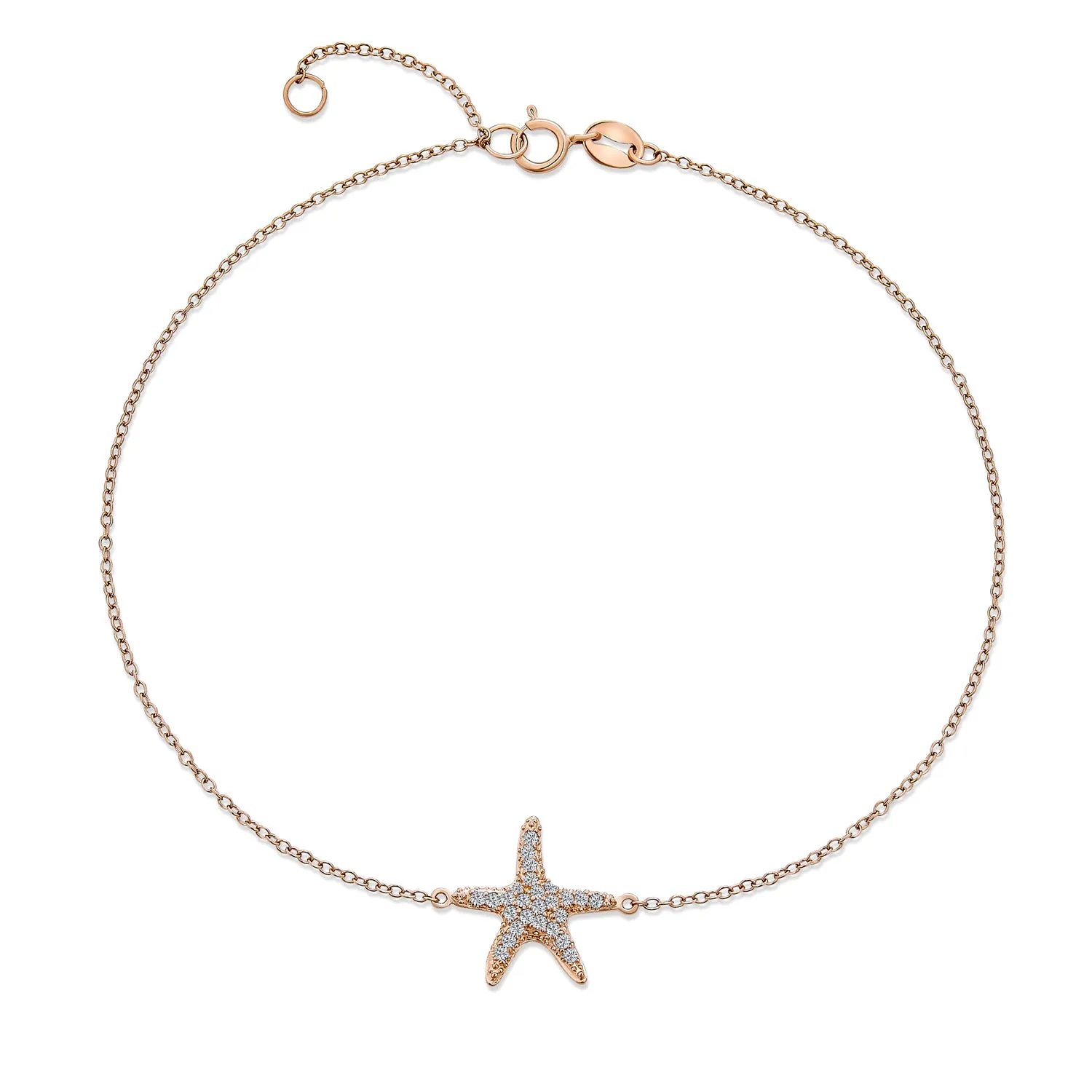 Vacation Beach CZ Starfish Anklet Ankle Bracelet Rose Gold Sterling Silver