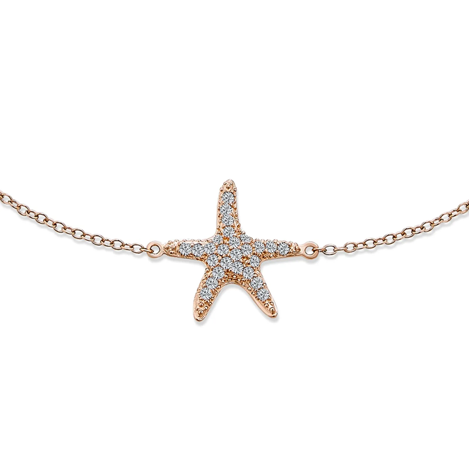 Vacation Beach CZ Starfish Anklet Ankle Bracelet Rose Gold Sterling Silver