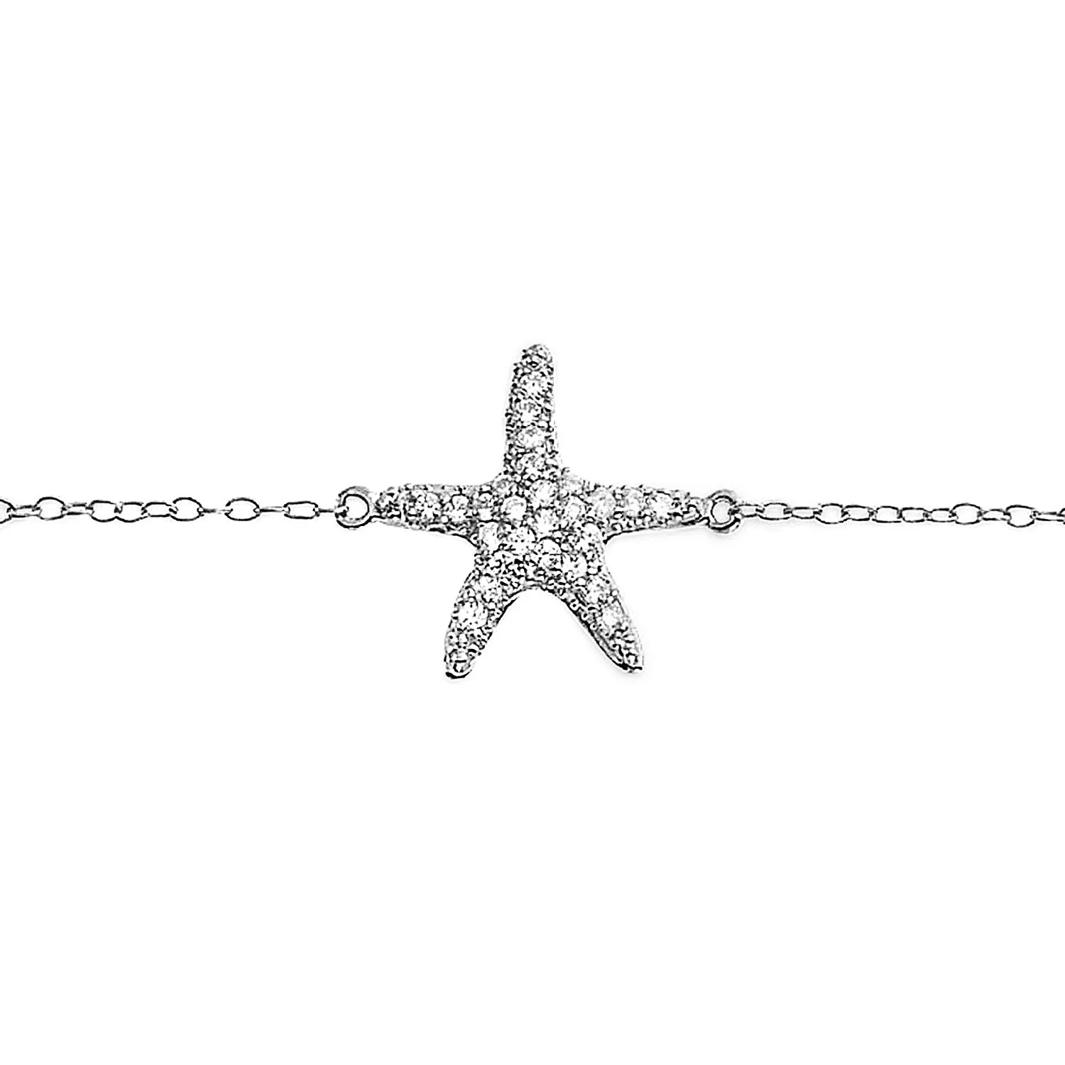 Vacation Beach CZ Starfish Anklet Ankle Bracelet Rose Gold Sterling Silver