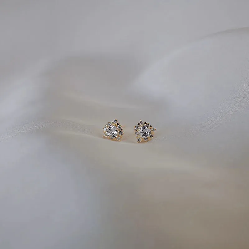 VAIGE 925 Sterling Silver Plated 14K Gold Heart Crystal Stud Earrings with Zircon for Luxurious Shine and Classic Elegance