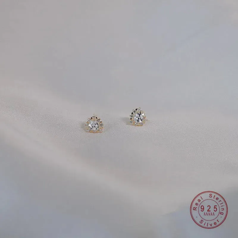 VAIGE 925 Sterling Silver Plated 14K Gold Heart Crystal Stud Earrings with Zircon for Luxurious Shine and Classic Elegance