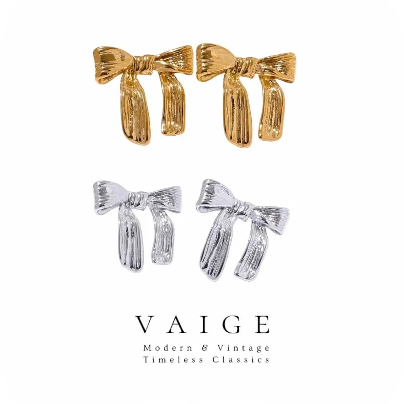 VAIGE Elegant Dual-Tone Bow Earrings in Gold and Silver