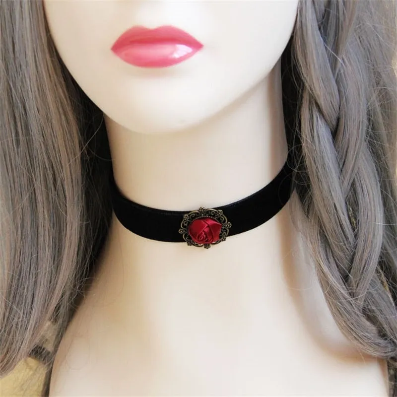 VenusFox YiYaoFa Elegant Rose Choker Necklace for Women Accessories Gothic Party Jewelry Vintage Statement Necklace & Pendant DD-38