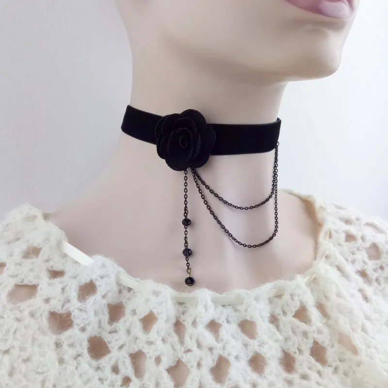 VenusFox YiYaoFa Elegant Rose Choker Necklace for Women Accessories Gothic Party Jewelry Vintage Statement Necklace & Pendant DD-38