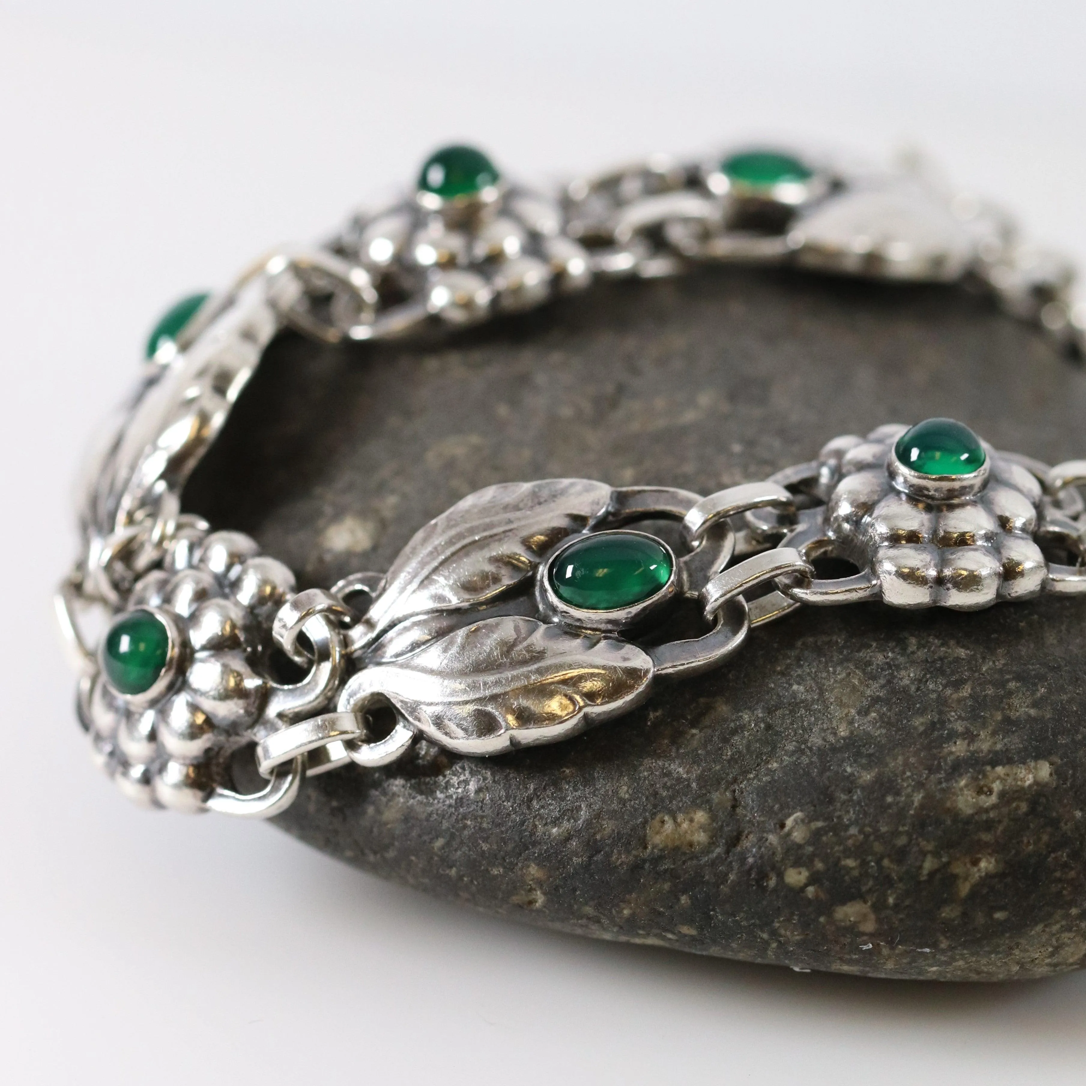 Vintage Georg Jensen Jewelry | Green Agate Bracelet 3 Denmark