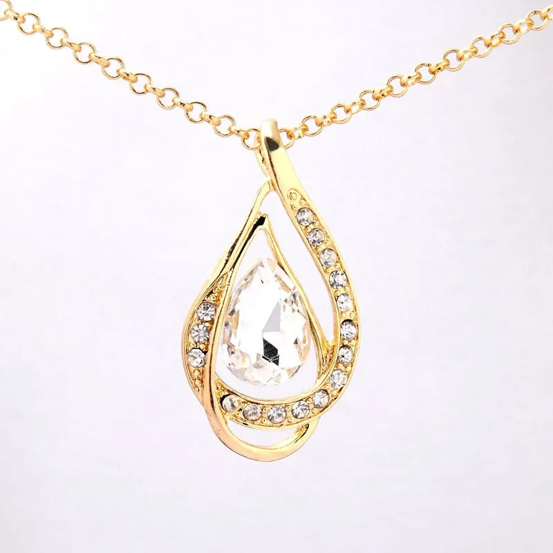 Wedding Jewelry 18k Yellow Gold Plated Sapphire Austrian Crystal Necklace Earrings Jewelry Sets