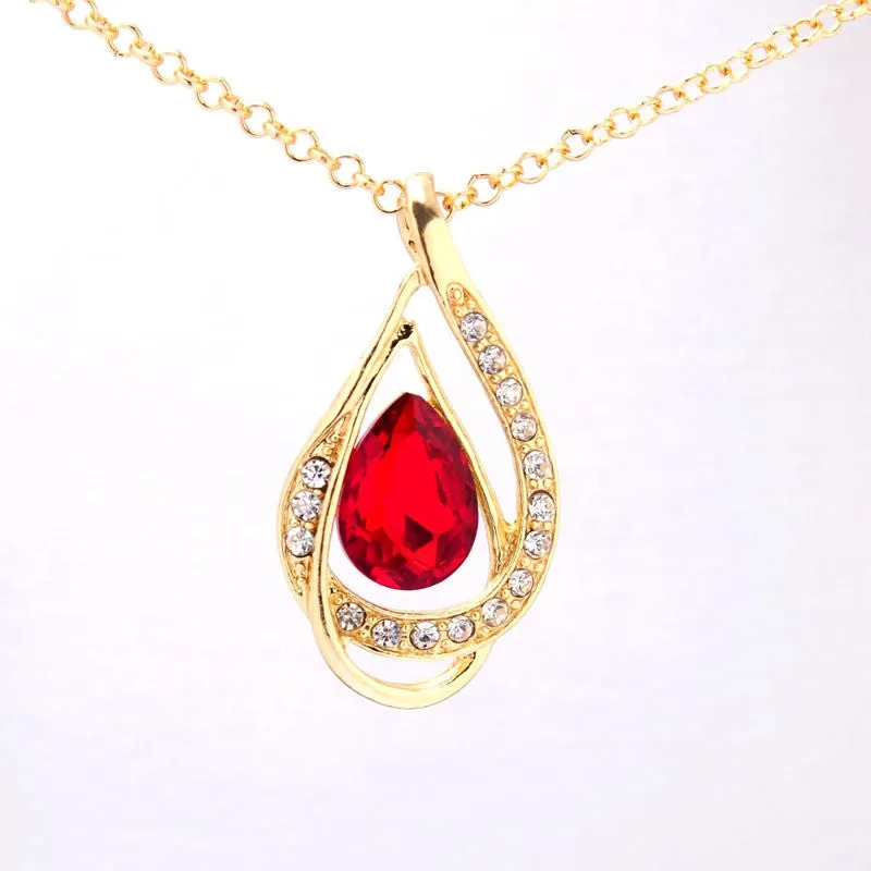 Wedding Jewelry 18k Yellow Gold Plated Sapphire Austrian Crystal Necklace Earrings Jewelry Sets