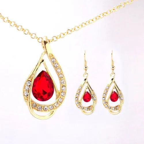 Wedding Jewelry 18k Yellow Gold Plated Sapphire Austrian Crystal Necklace Earrings Jewelry Sets