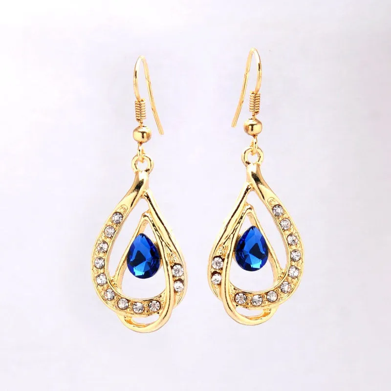 Wedding Jewelry 18k Yellow Gold Plated Sapphire Austrian Crystal Necklace Earrings Jewelry Sets