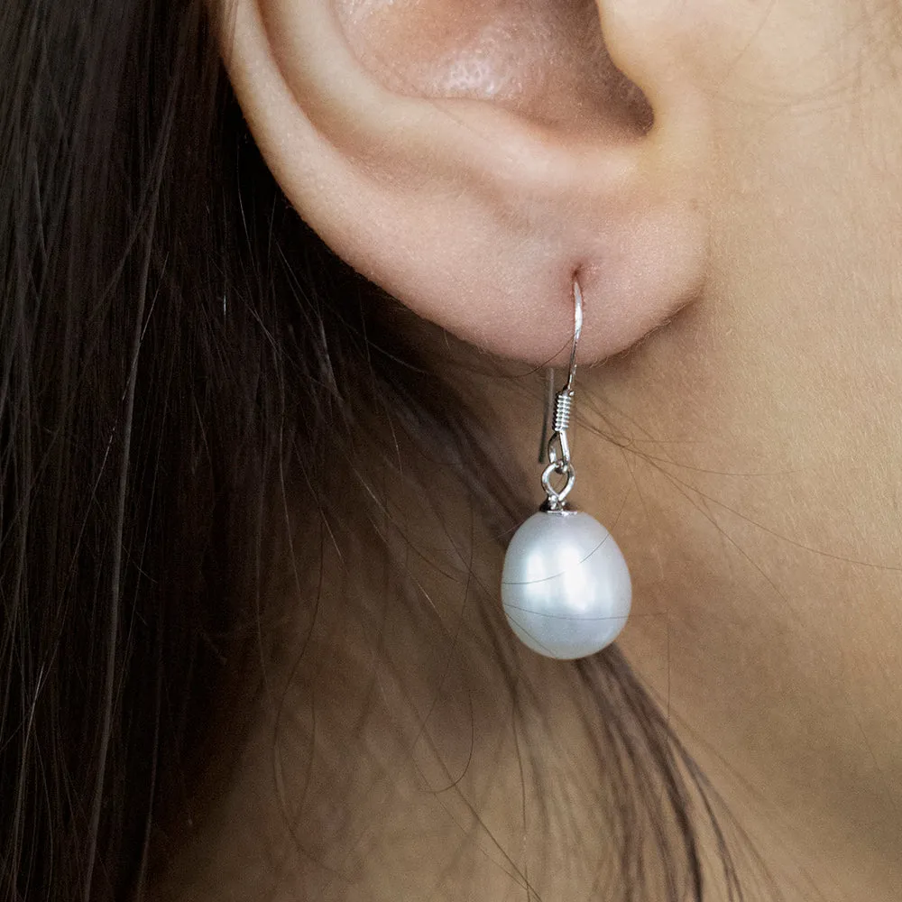 White Freshwater Pearl 9-10mm Drop Earrings