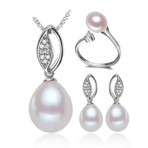 White natural pearl set,freshwater pearl jewelry sets 925 silver wedding jewelry sets girls trendy necklace earring women party