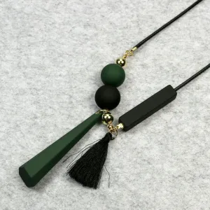 Women Leather Tassels Long Necklaces Sweater Chain Cute Mixed Colors Geometric Squares Pendant Necklaces collares mujer kolye