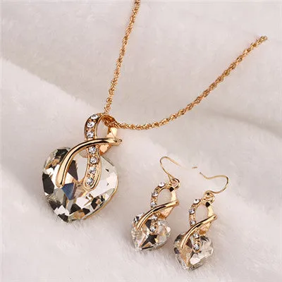 Women Wedding Accessories African Beads Jewelry Set Costume 18K Gold Plated nigerian Sapphire Crystal Love Necklace Earring Sets