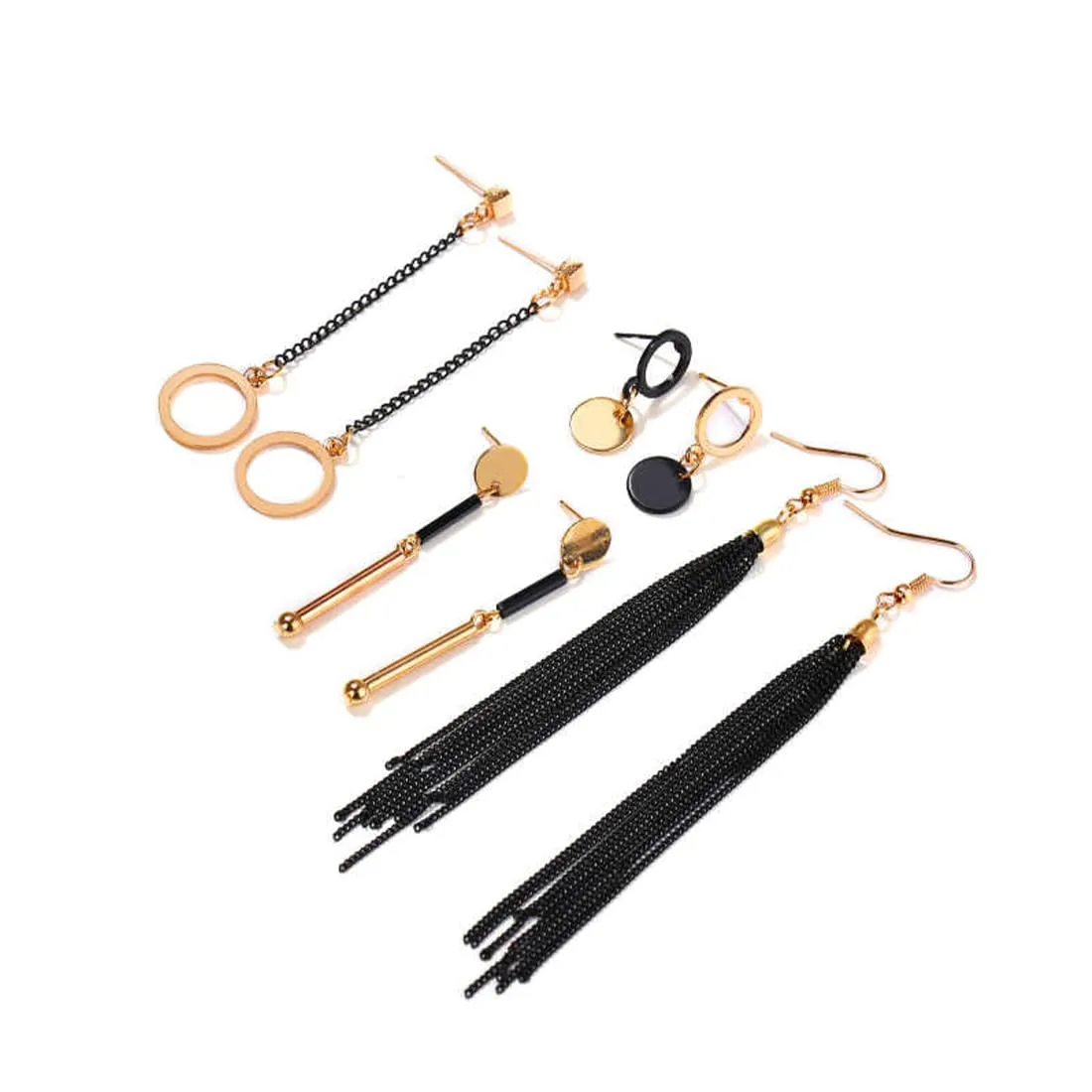 Yellow Chimes Combo Danglers Earrings for Women 4 Pairs Gold Plated Black Chain Long Dangler Earrings Set for Women and Girls.