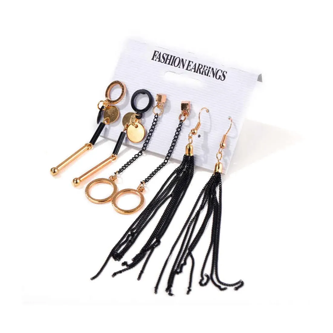 Yellow Chimes Combo Danglers Earrings for Women 4 Pairs Gold Plated Black Chain Long Dangler Earrings Set for Women and Girls.