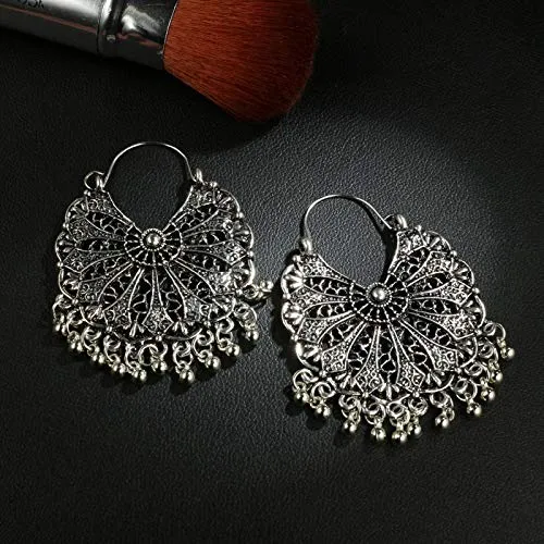 Yellow Chimes Oxidised Silver Traditional Chandbali Hoop Earrings For Women & Girls