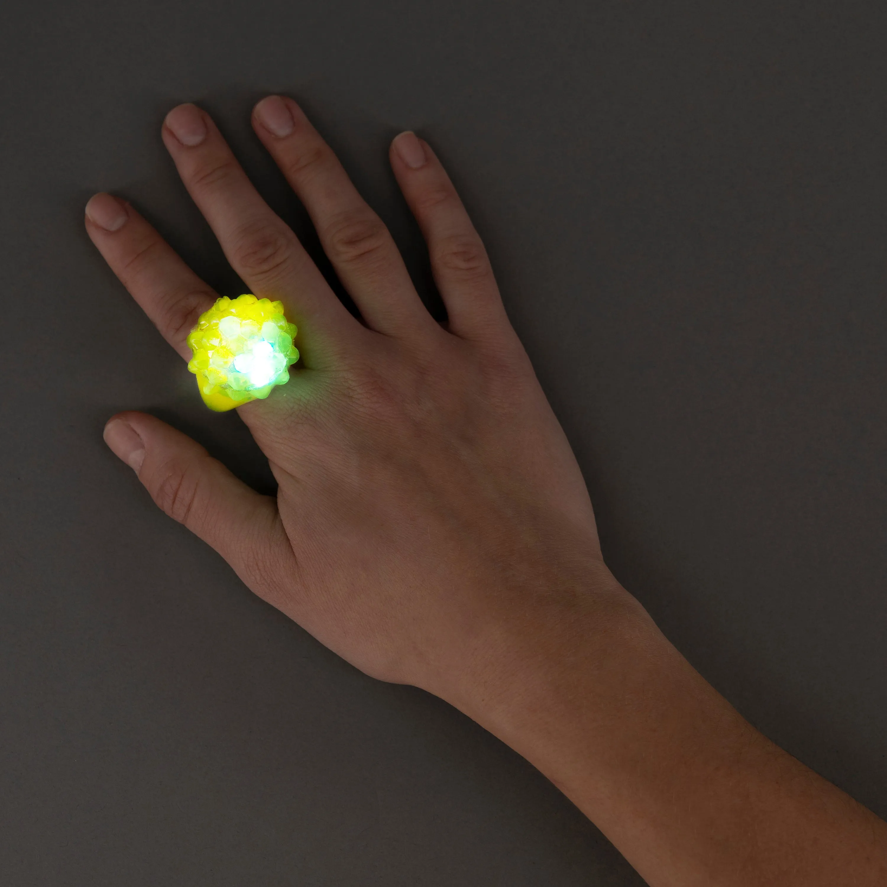 Yellow LED Light Up Flashing Jelly Bumpy Rings - Pack of 48