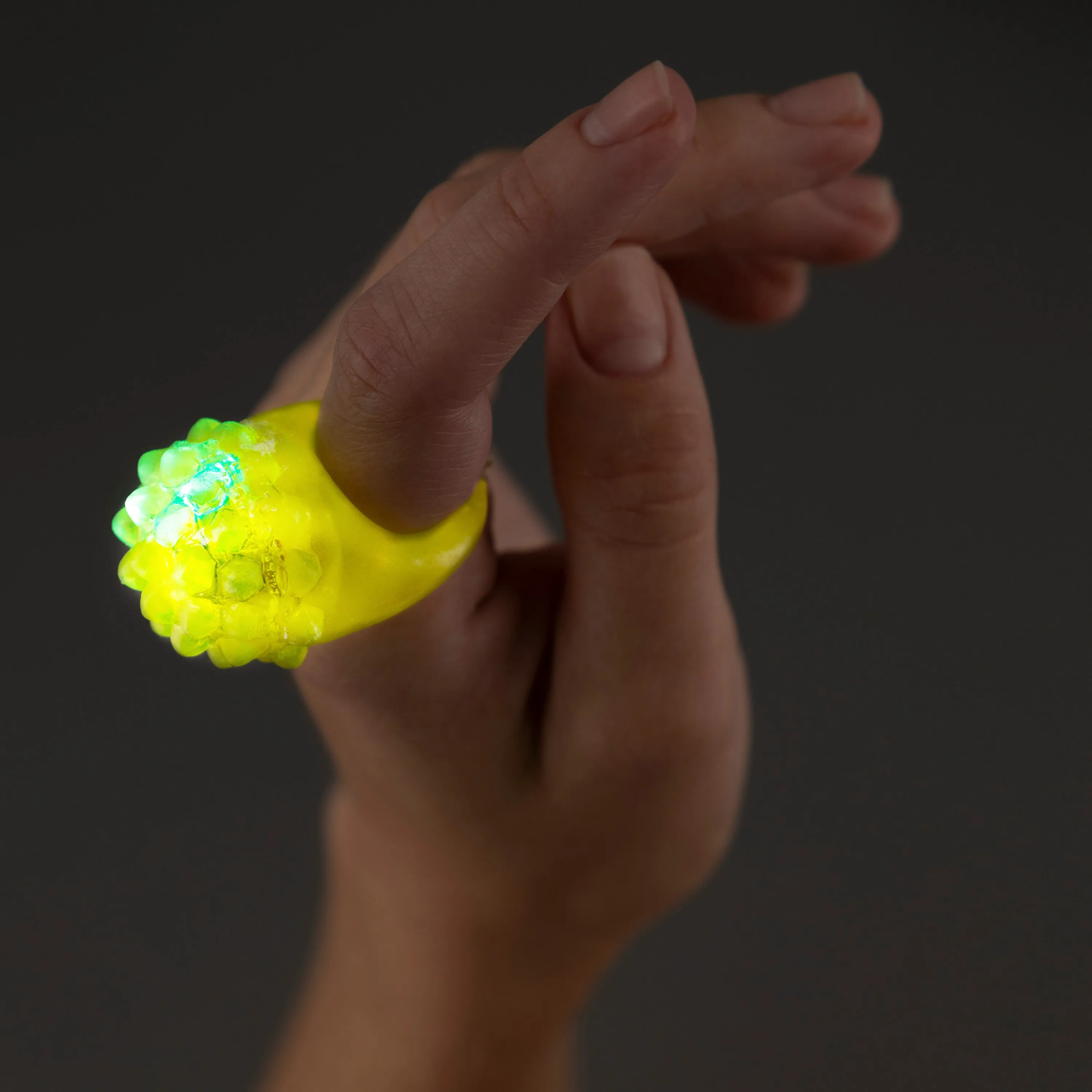 Yellow LED Light Up Flashing Jelly Bumpy Rings - Pack of 48