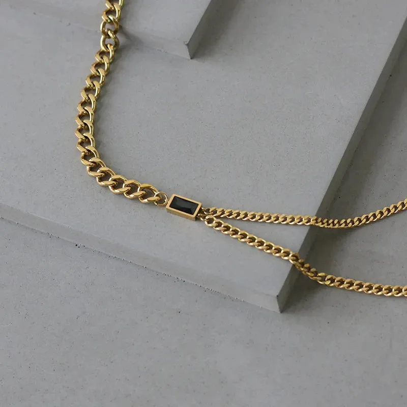 Zircon Double Chain Necklace in Black