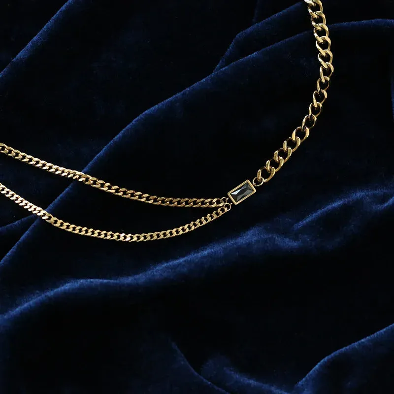 Zircon Double Chain Necklace in Black