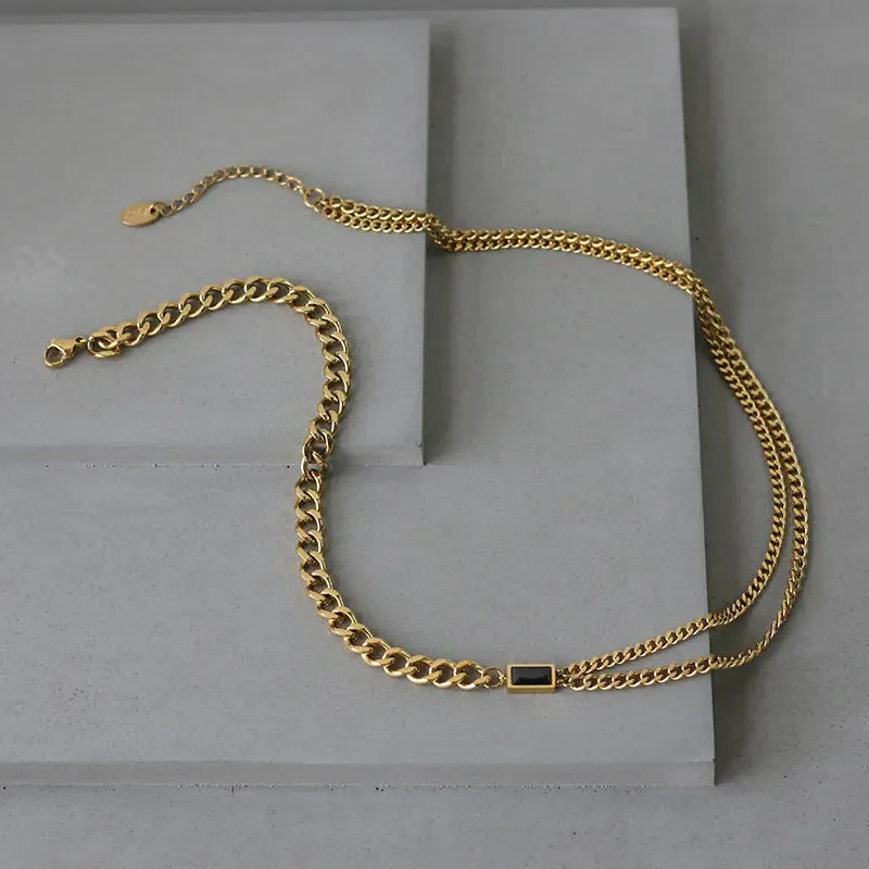 Zircon Double Chain Necklace in Black